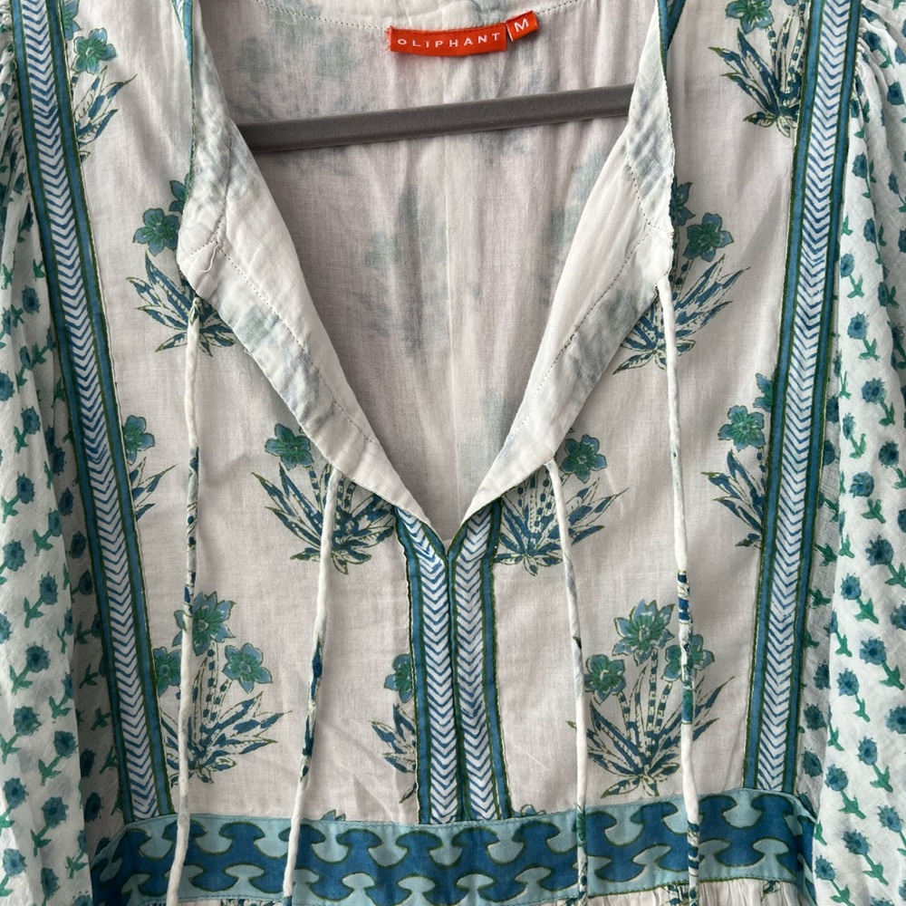 Oliphant White Mini Dress with Teal and Blue Floral Print - Picture 2 of 2